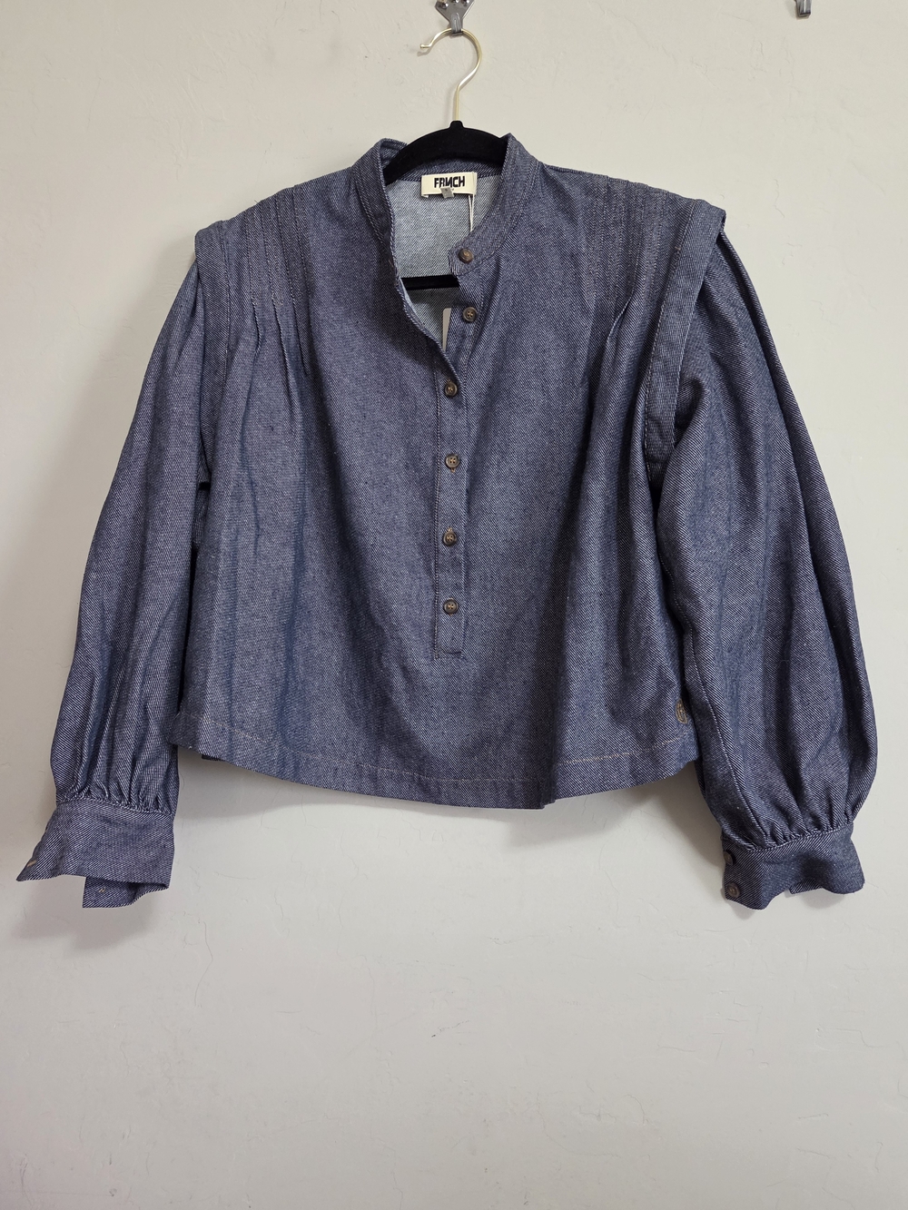 FRNCH Blue Chambray Button-Front Long-Sleeve Top